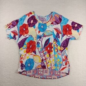 Jams World Shirt Womens Large Trinity Blouse Abstract Floral Tunic Coastal